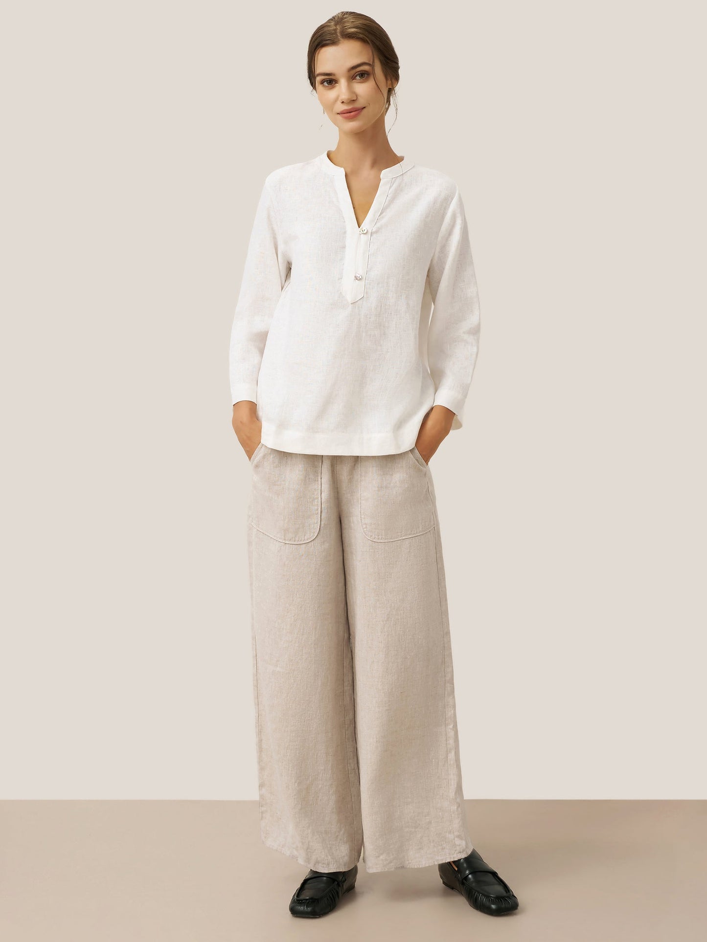 JOLYNE Deep V-Neck Pullover with Button-Trim