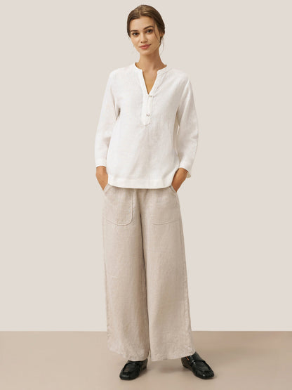 JOLYNE Deep V-Neck Pullover with Button-Trim