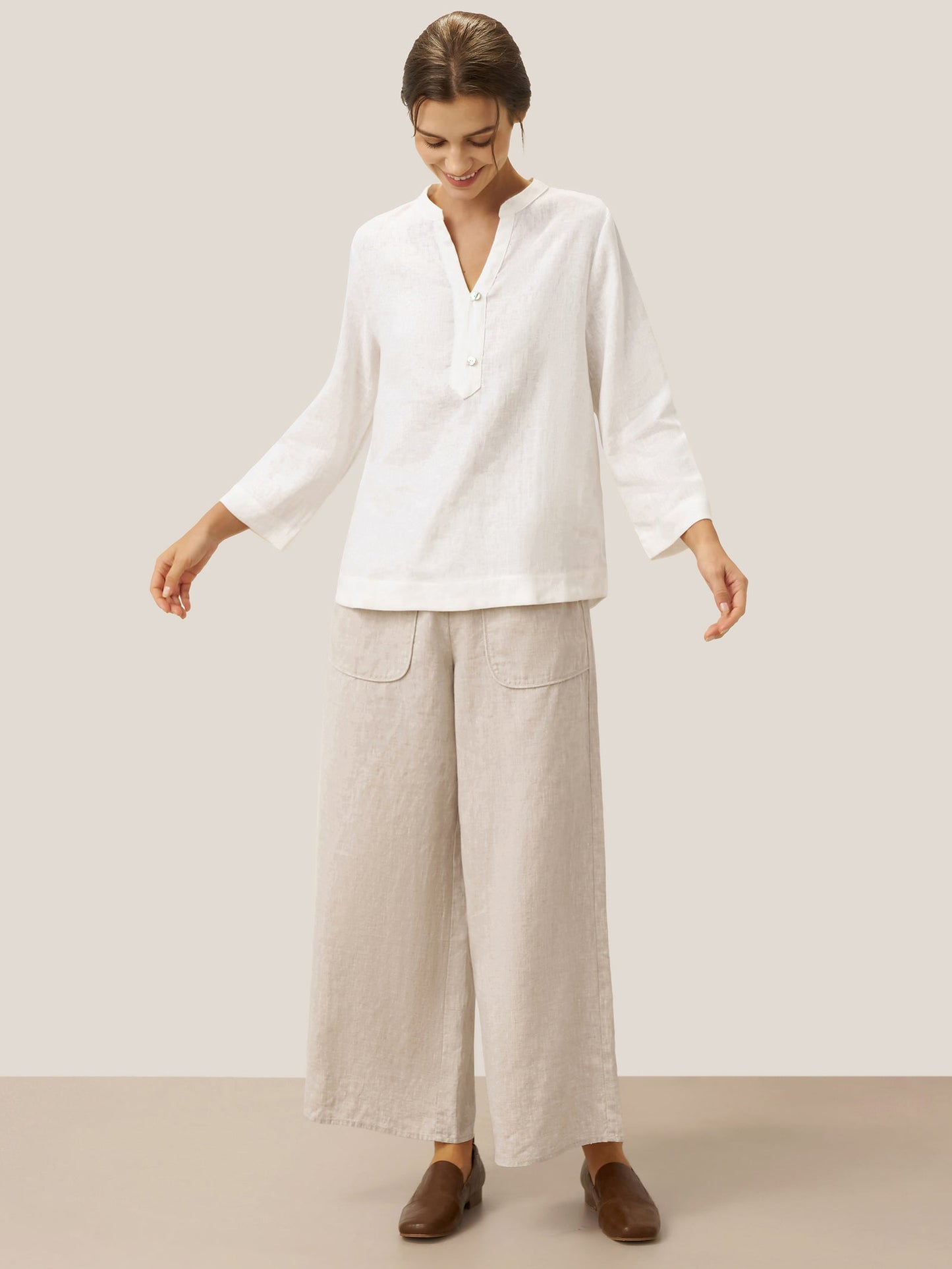 JOLYNE Deep V-Neck Pullover with Button-Trim