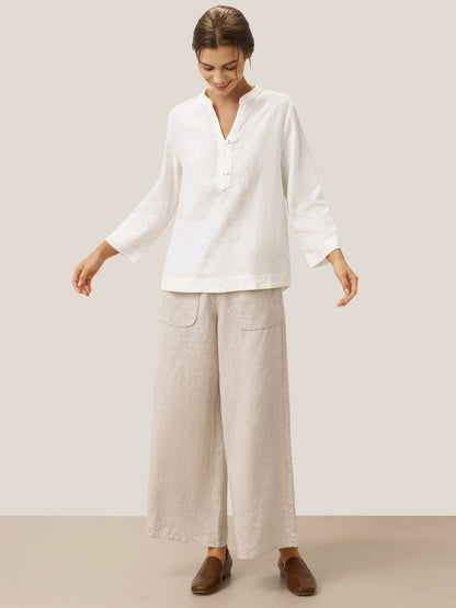JOLYNE Deep V-Neck Pullover with Button-Trim