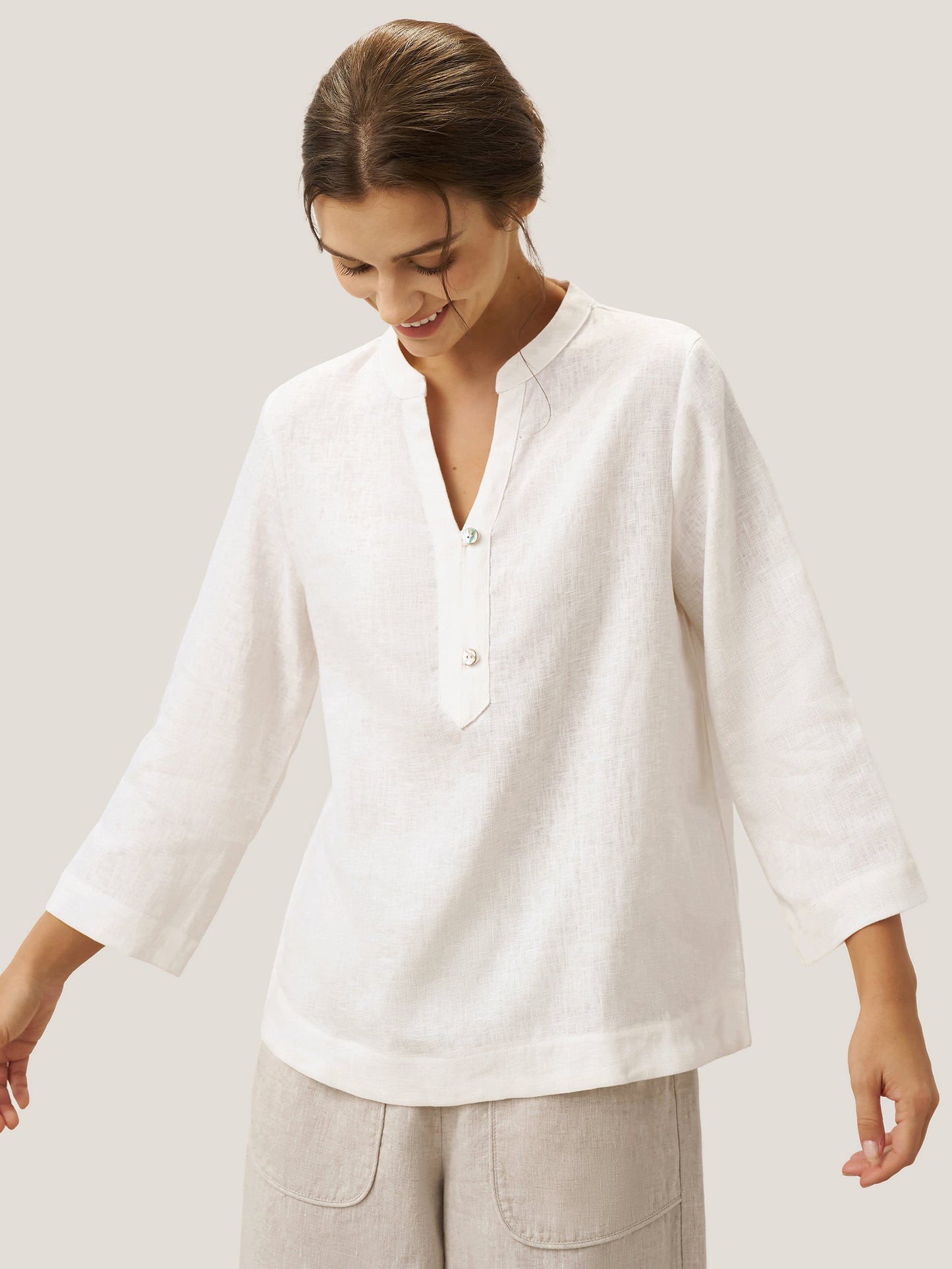 JOLYNE Deep V-Neck Pullover with Button-Trim
