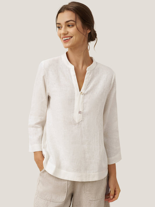 JOLYNE Deep V-Neck Pullover with Button-Trim