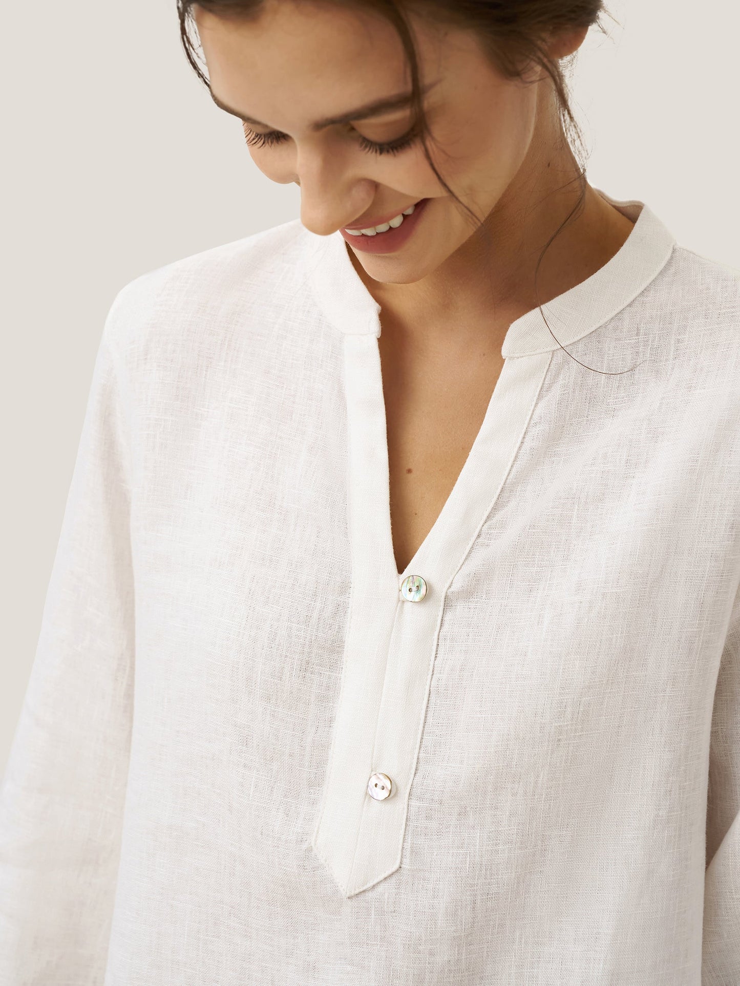 JOLYNE Deep V-Neck Pullover with Button-Trim