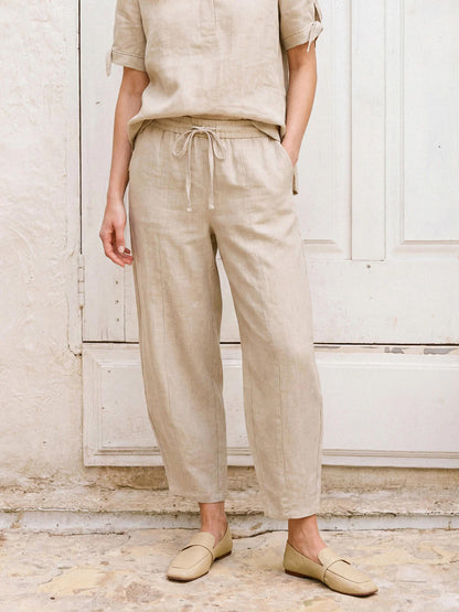 LANEY Drawstring Waist Tapered Cropped Pants