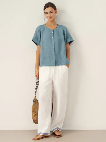 FENE Embroidered Elastic Waist Pants