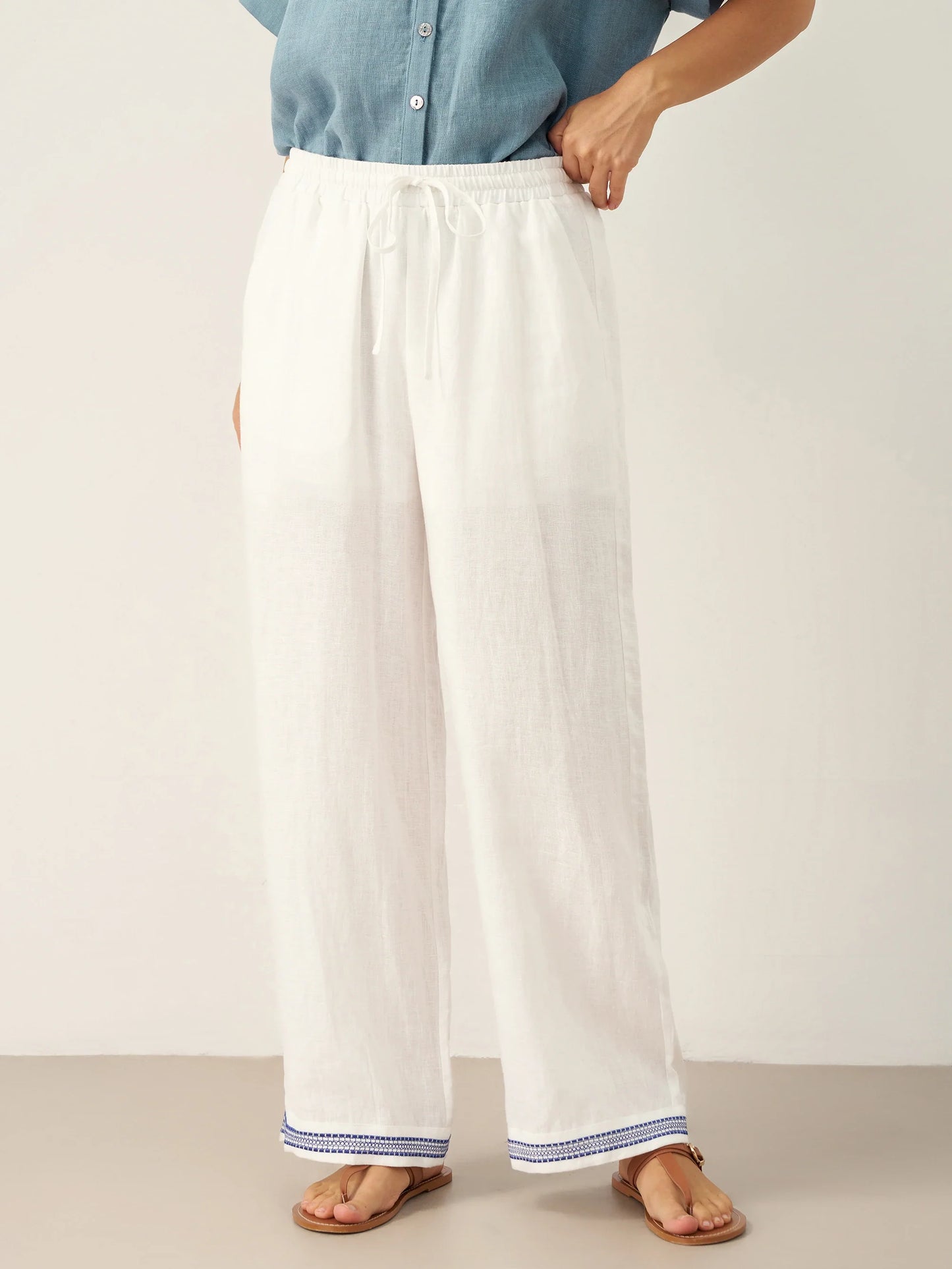 FENE Embroidered Elastic Waist Pants