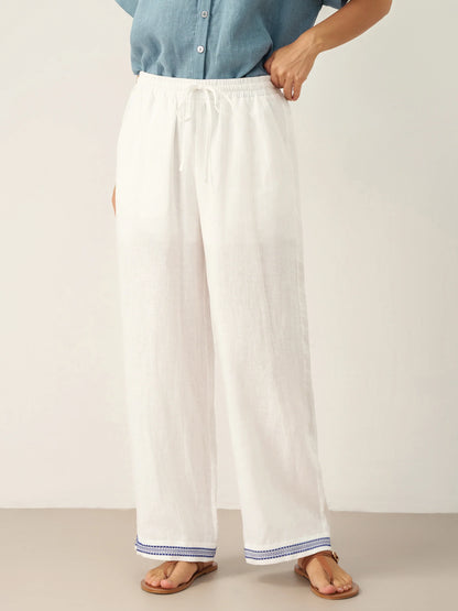 FENE Embroidered Elastic Waist Pants