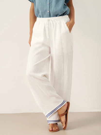 FENE Embroidered Elastic Waist Pants