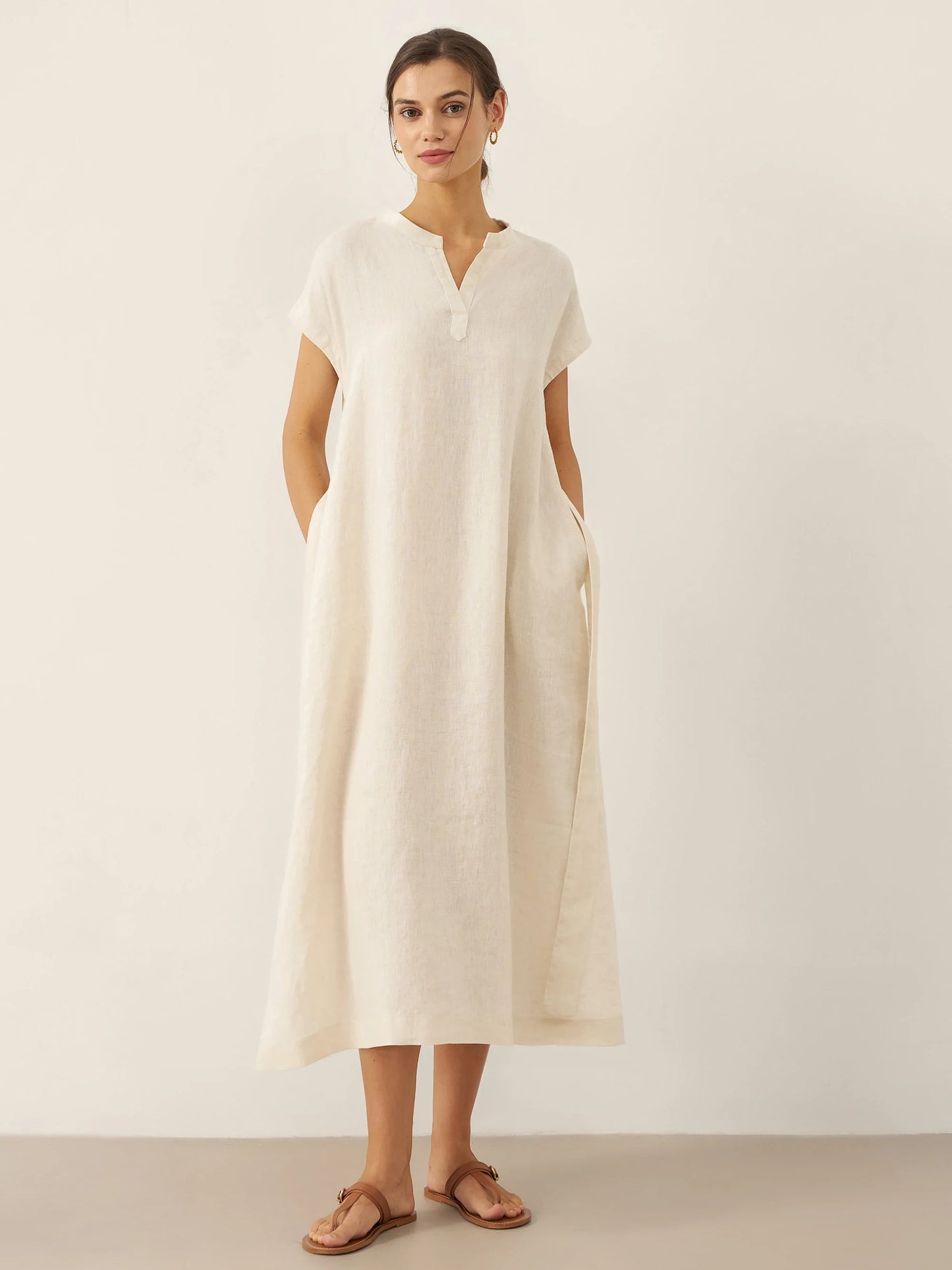MARGARET Mandarin Collar Midi Dress w/ Belt