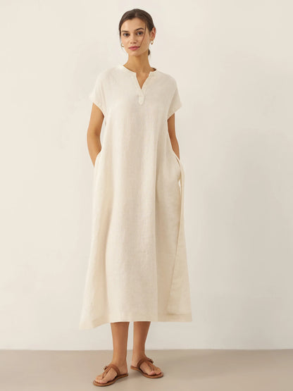 MARGARET Mandarin Collar Midi Dress w/ Belt