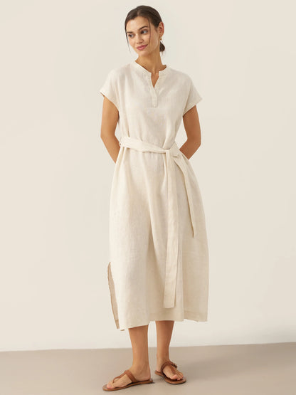 MARGARET Mandarin Collar Midi Dress w/ Belt