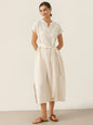 MARGARET Mandarin Collar Midi Dress w/ Belt