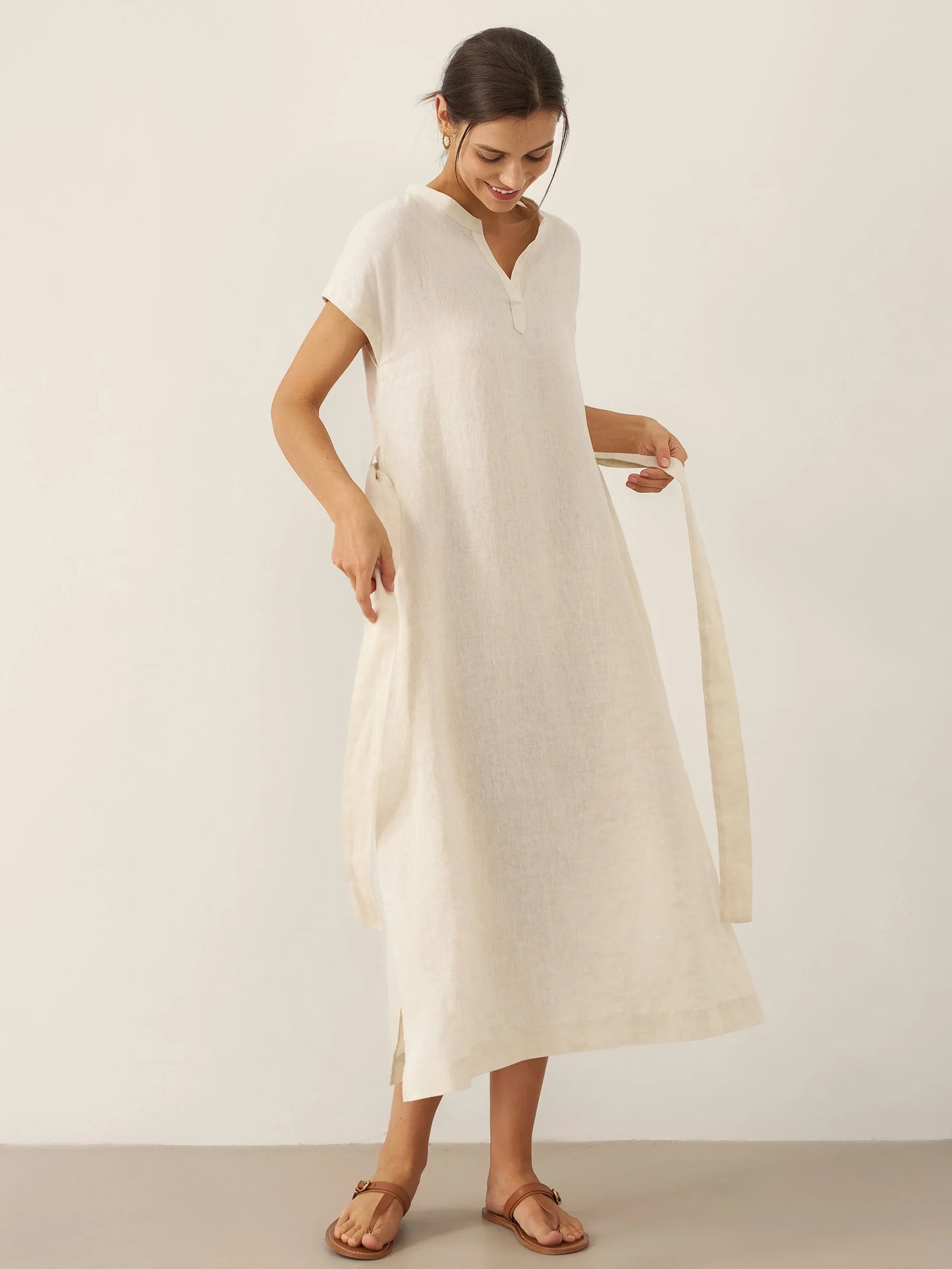 MARGARET Mandarin Collar Midi Dress w/ Belt