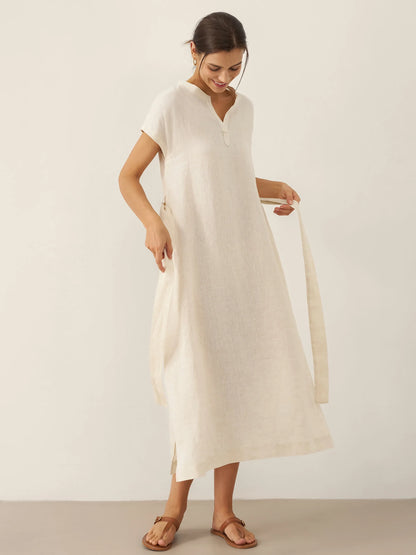 MARGARET Mandarin Collar Midi Dress w/ Belt