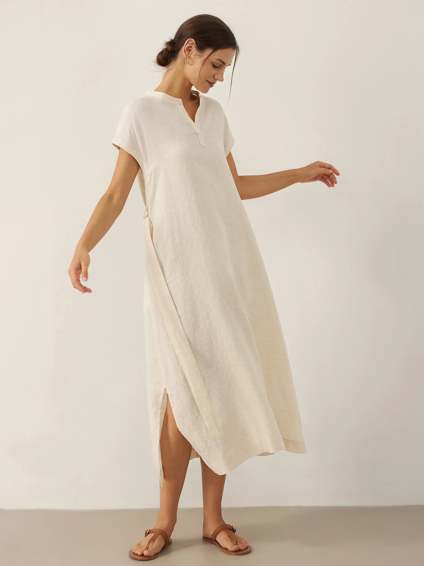 MARGARET Mandarin Collar Midi Dress w/ Belt