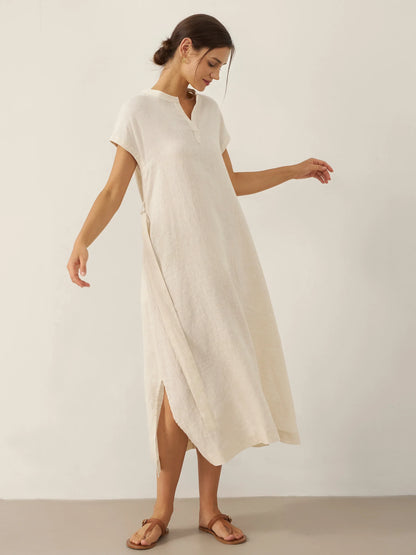 MARGARET Mandarin Collar Midi Dress w/ Belt