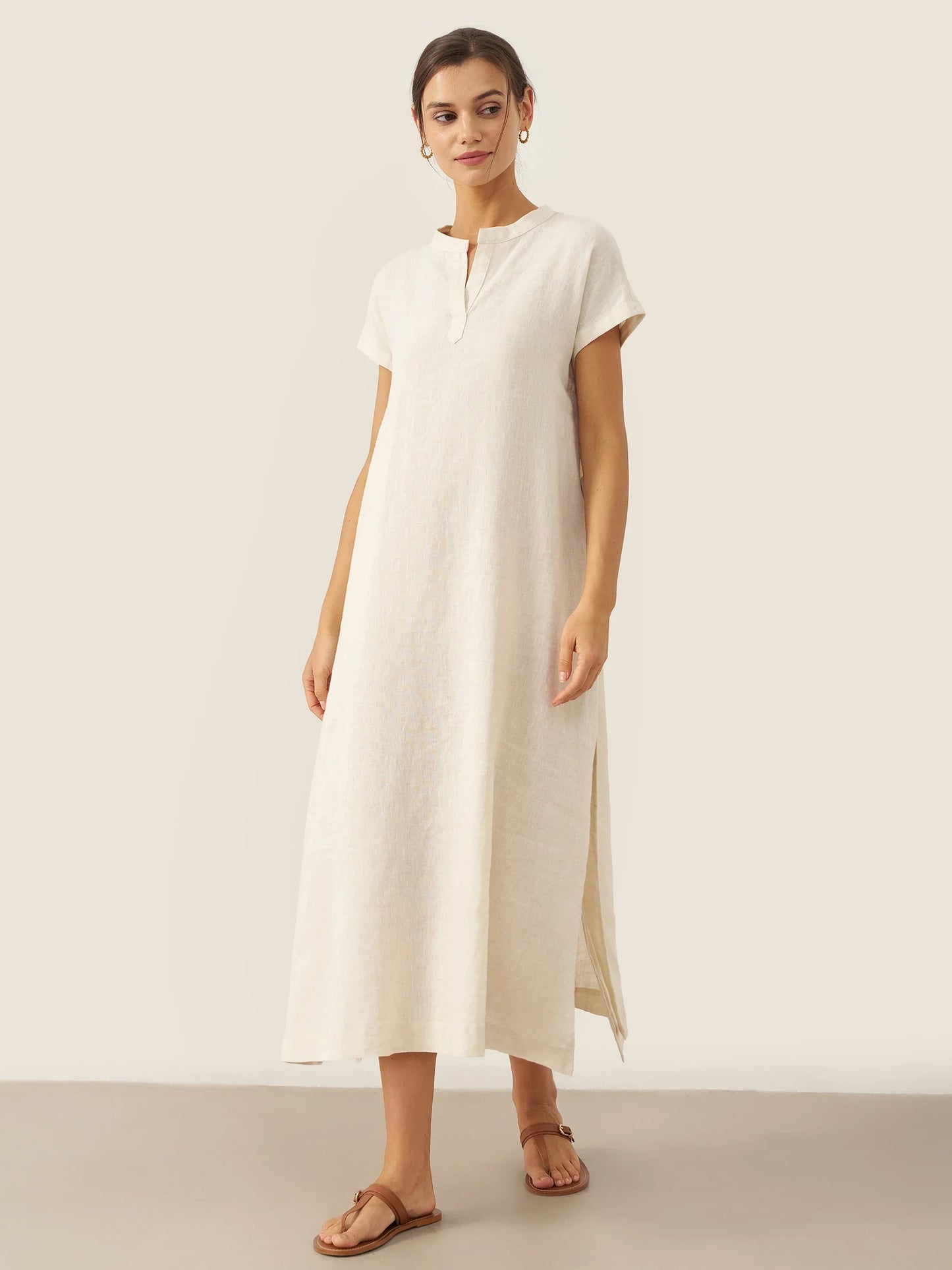 MARGARET Mandarin Collar Midi Dress w/ Belt