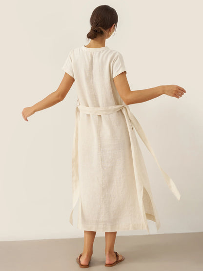 MARGARET Mandarin Collar Midi Dress w/ Belt