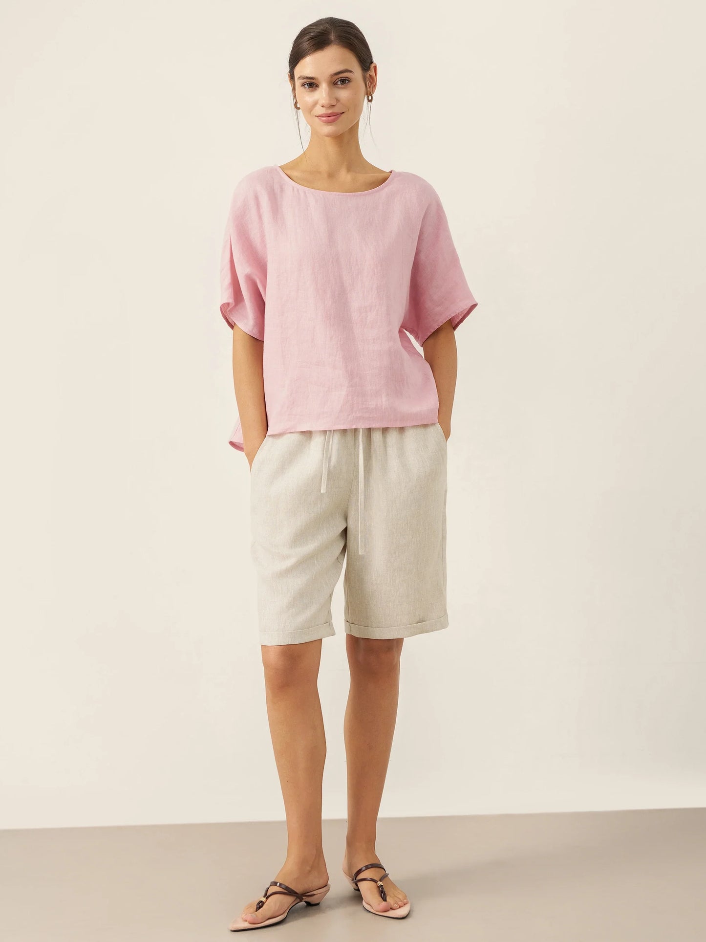 XIMENA Elastic Drawstring Waist Capri Shorts
