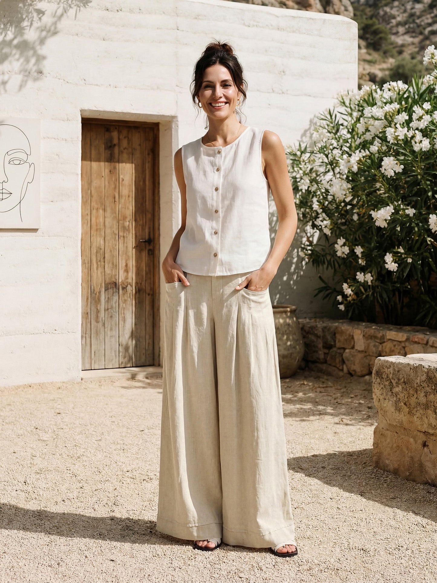 VERIDIANA Sculpted Pleat Elasticated Back Relaxed Pants