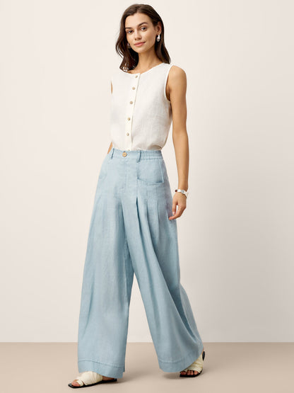 VERIDIANA Sculpted Pleat Elasticated Back Relaxed Pants