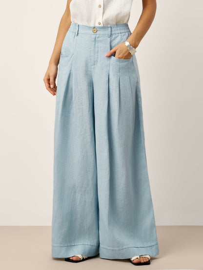 VERIDIANA Sculpted Pleat Elasticated Back Relaxed Pants