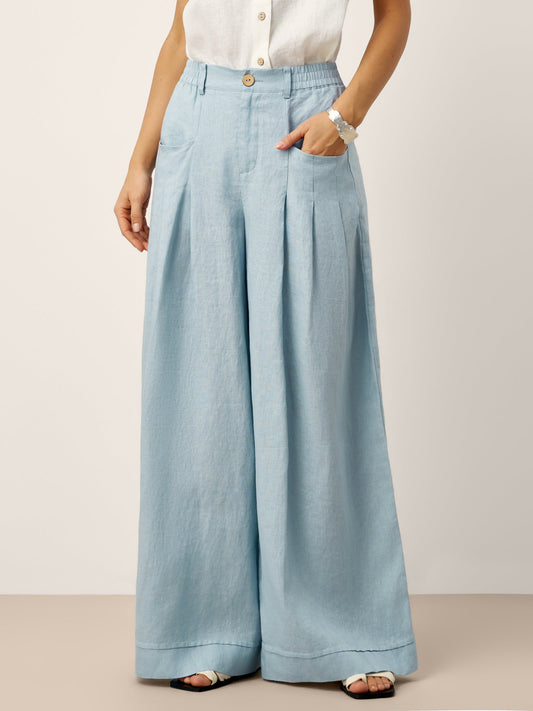 VERIDIANA Sculpted Pleat Elasticated Back Relaxed Pants