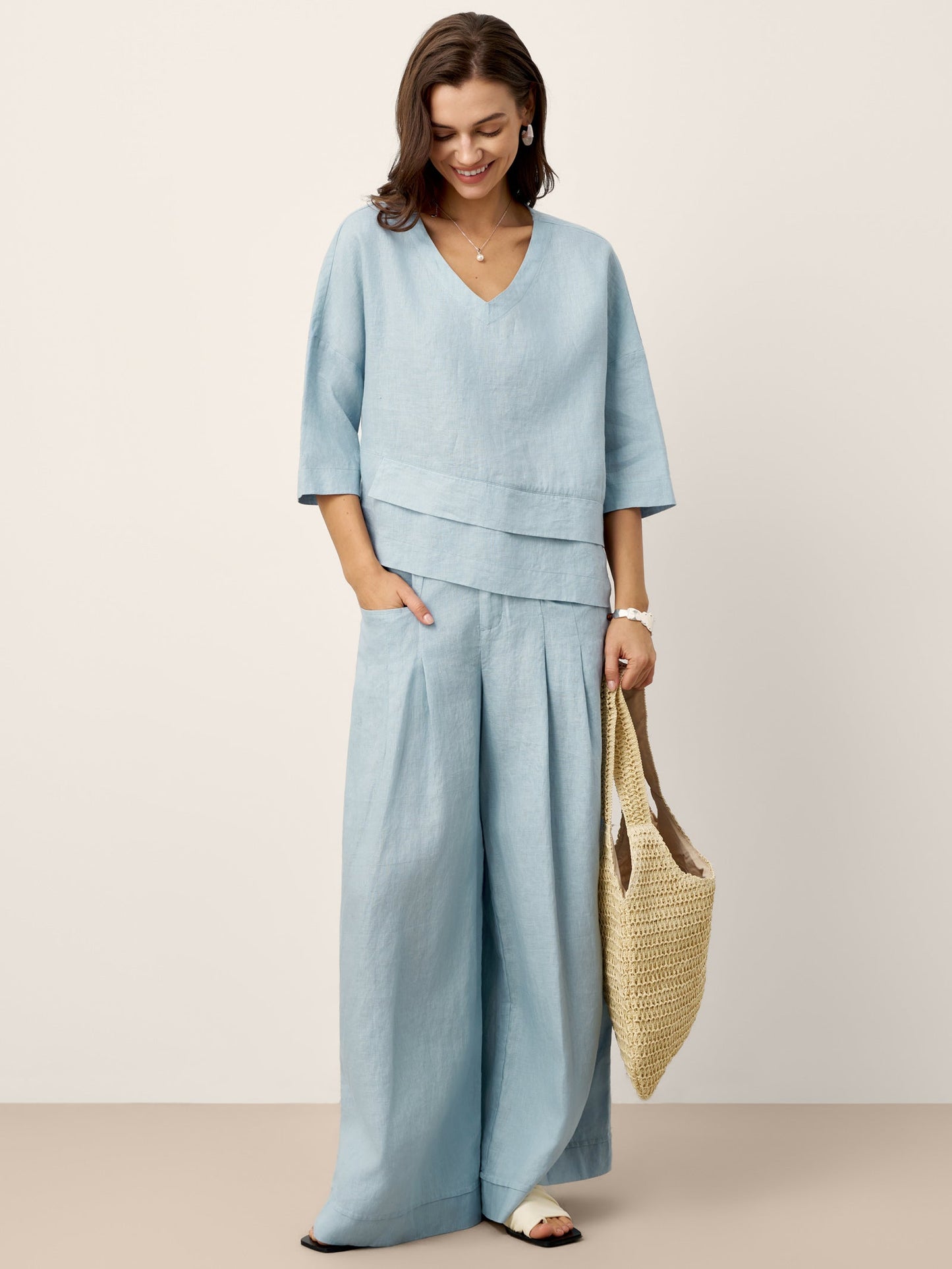 VERIDIANA Sculpted Pleat Elasticated Back Relaxed Pants