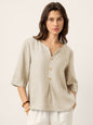 TABITHA Split Neck Inverted Pleat Top