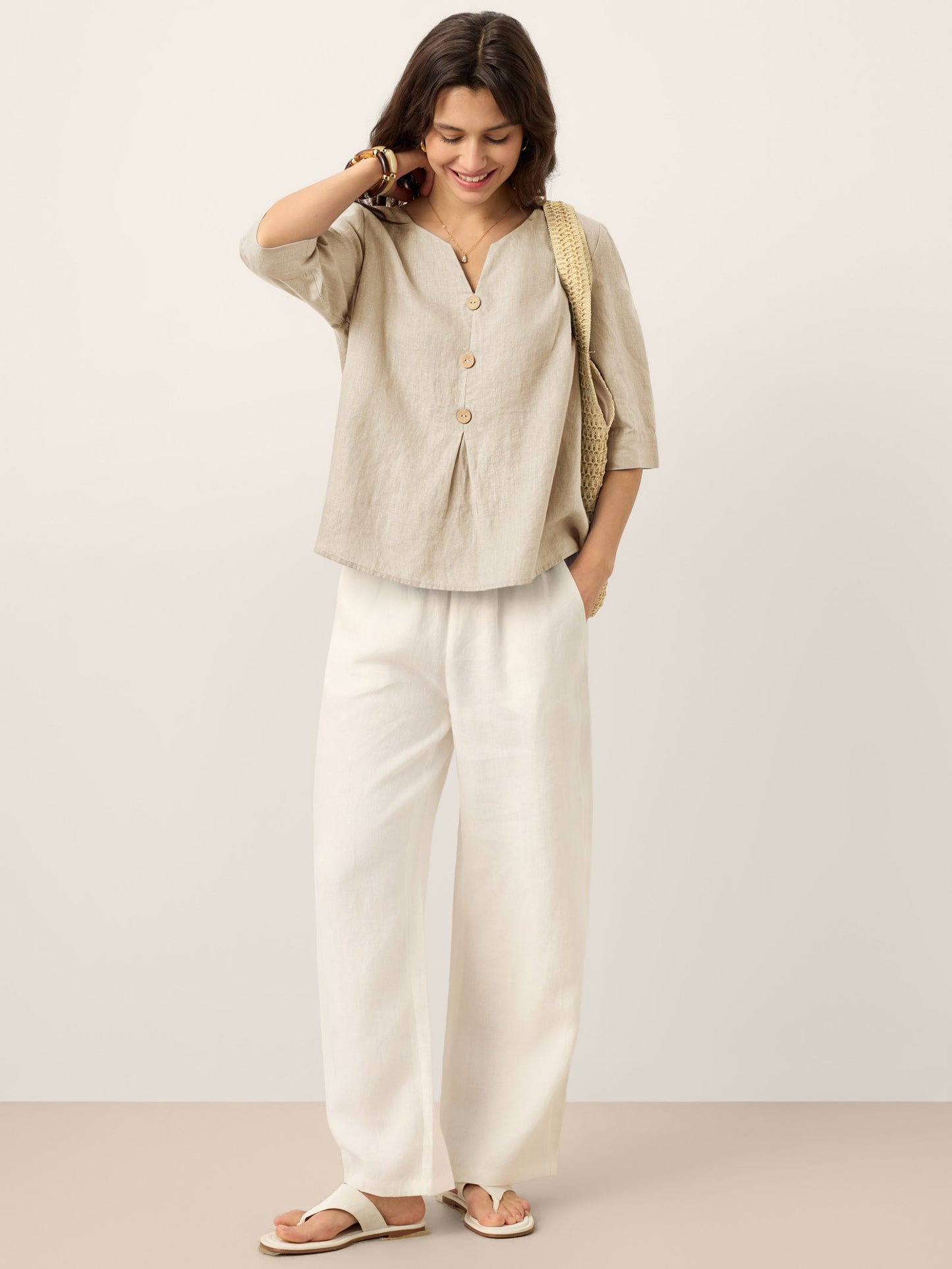 TABITHA Split Neck Inverted Pleat Top
