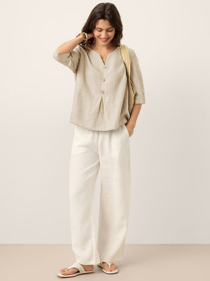 TABITHA Split Neck Inverted Pleat Top