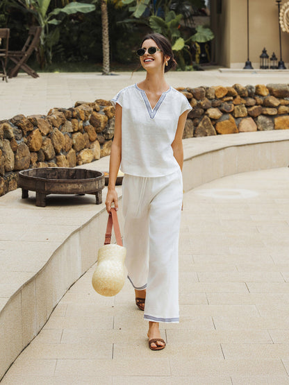 FENE Embroidered Elastic Waist Pants