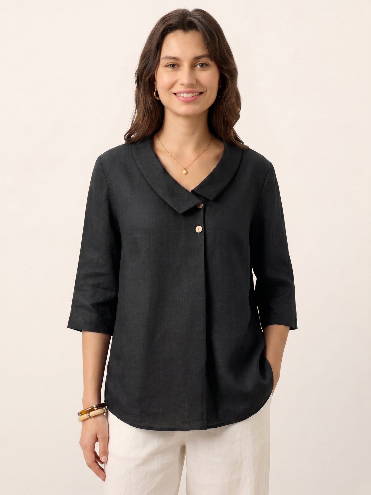 OTTILIE Asymmetric Collar Inverted Pleat Top