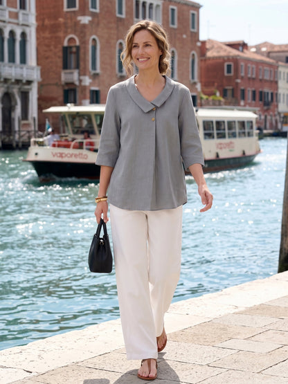 OTTILIE Asymmetric Collar Inverted Pleat Top