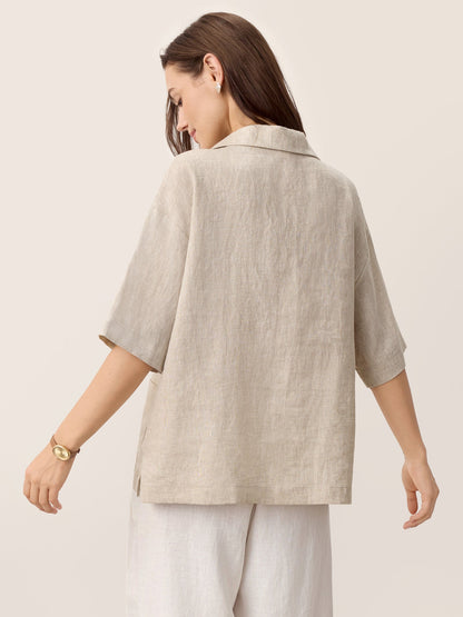 BRENNA Camp-Collar Patch-Pocket Top