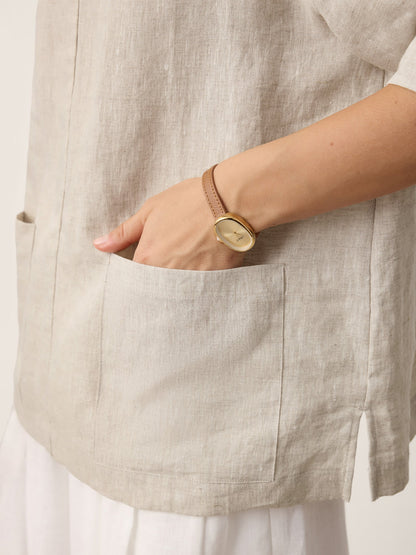 BRENNA Camp-Collar Patch-Pocket Top