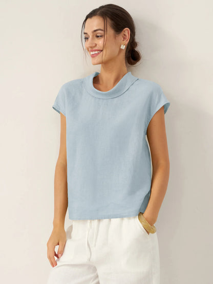YVONNE Cap Sleeve Soft-Fold Collar Top
