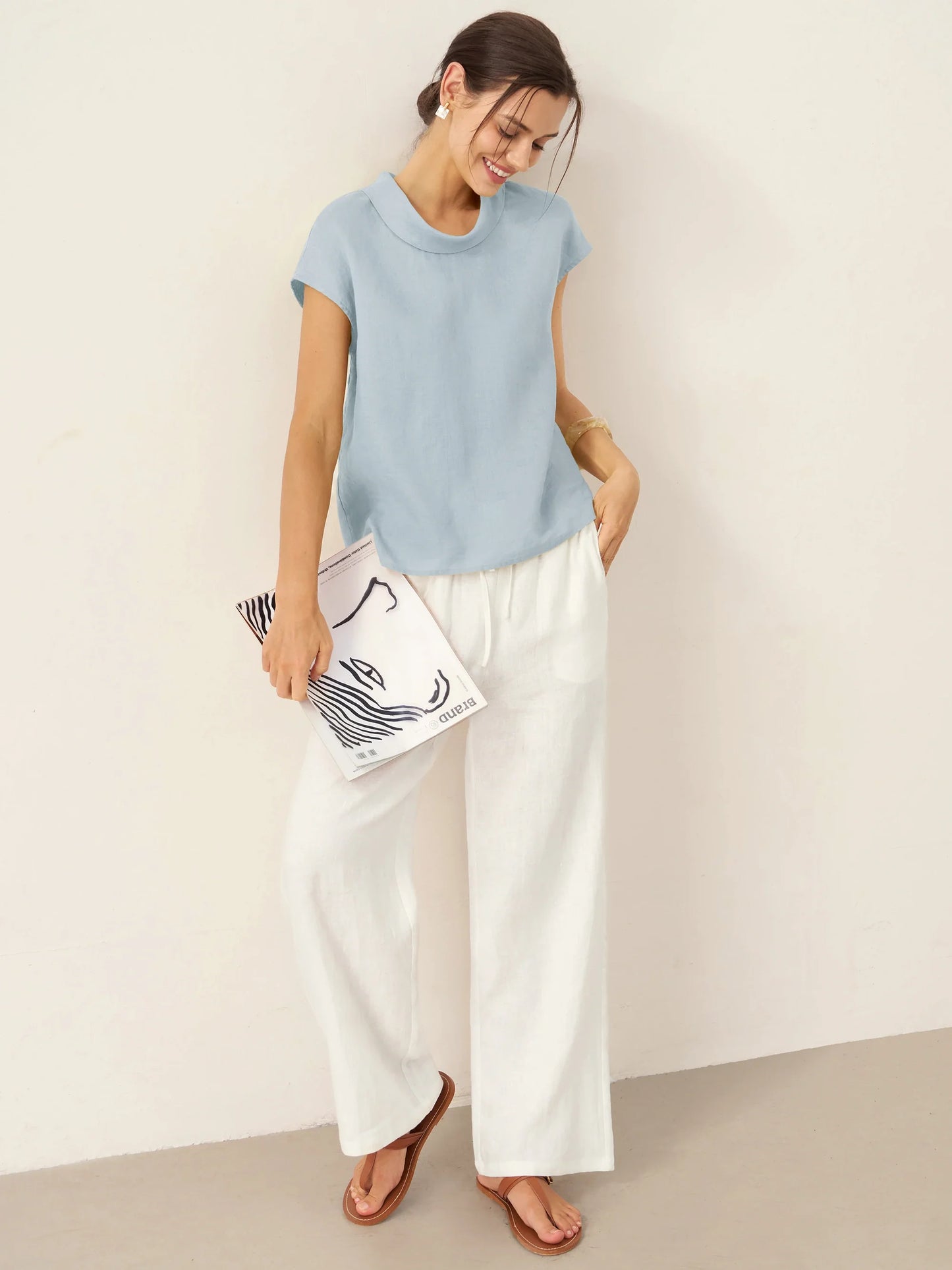 YVONNE Cap Sleeve Soft-Fold Collar Top