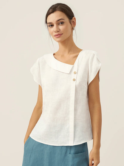 FARA Crescent Collar Flutter Sleeve Top