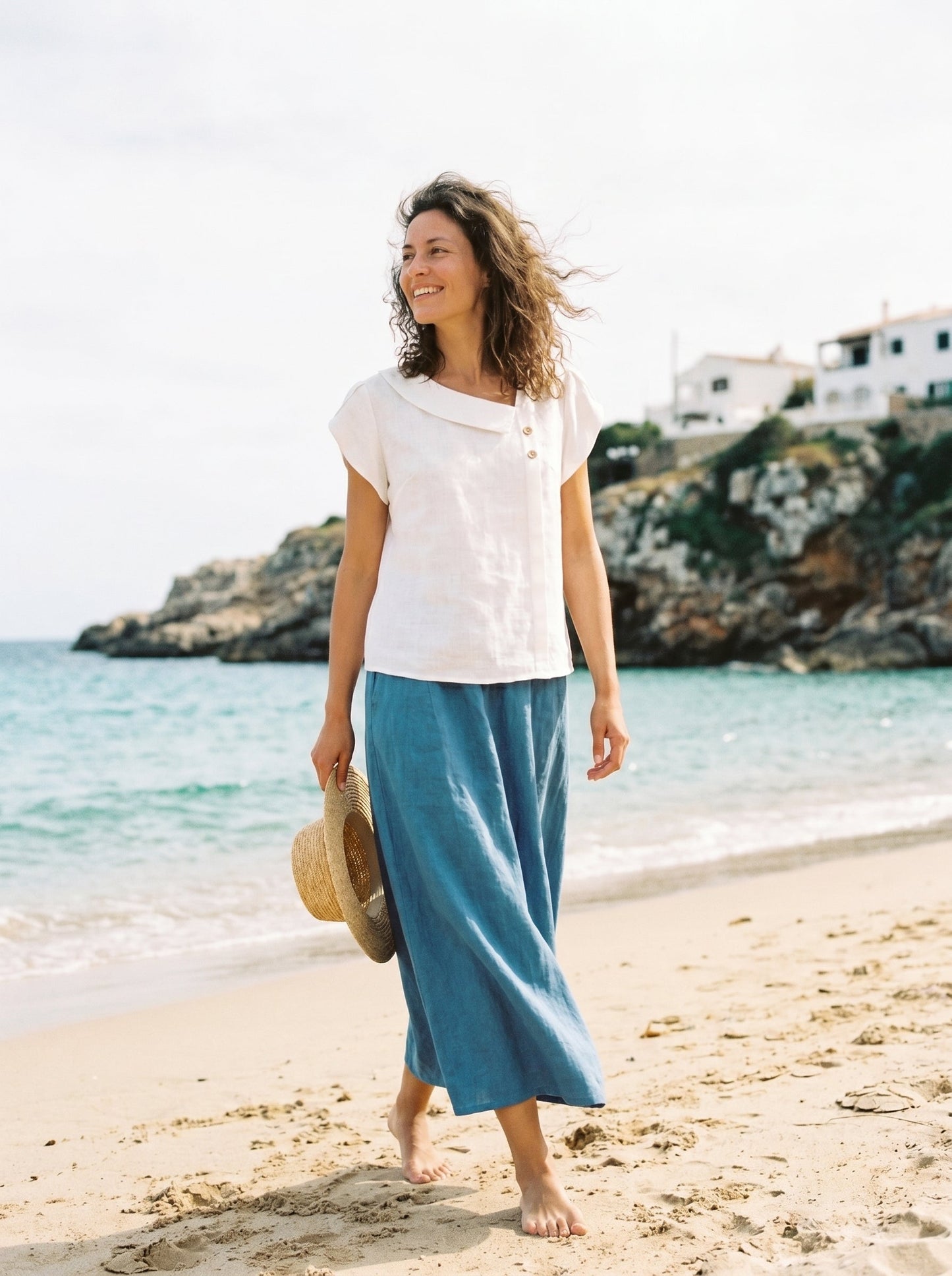 FARA Crescent Collar Flutter Sleeve Top