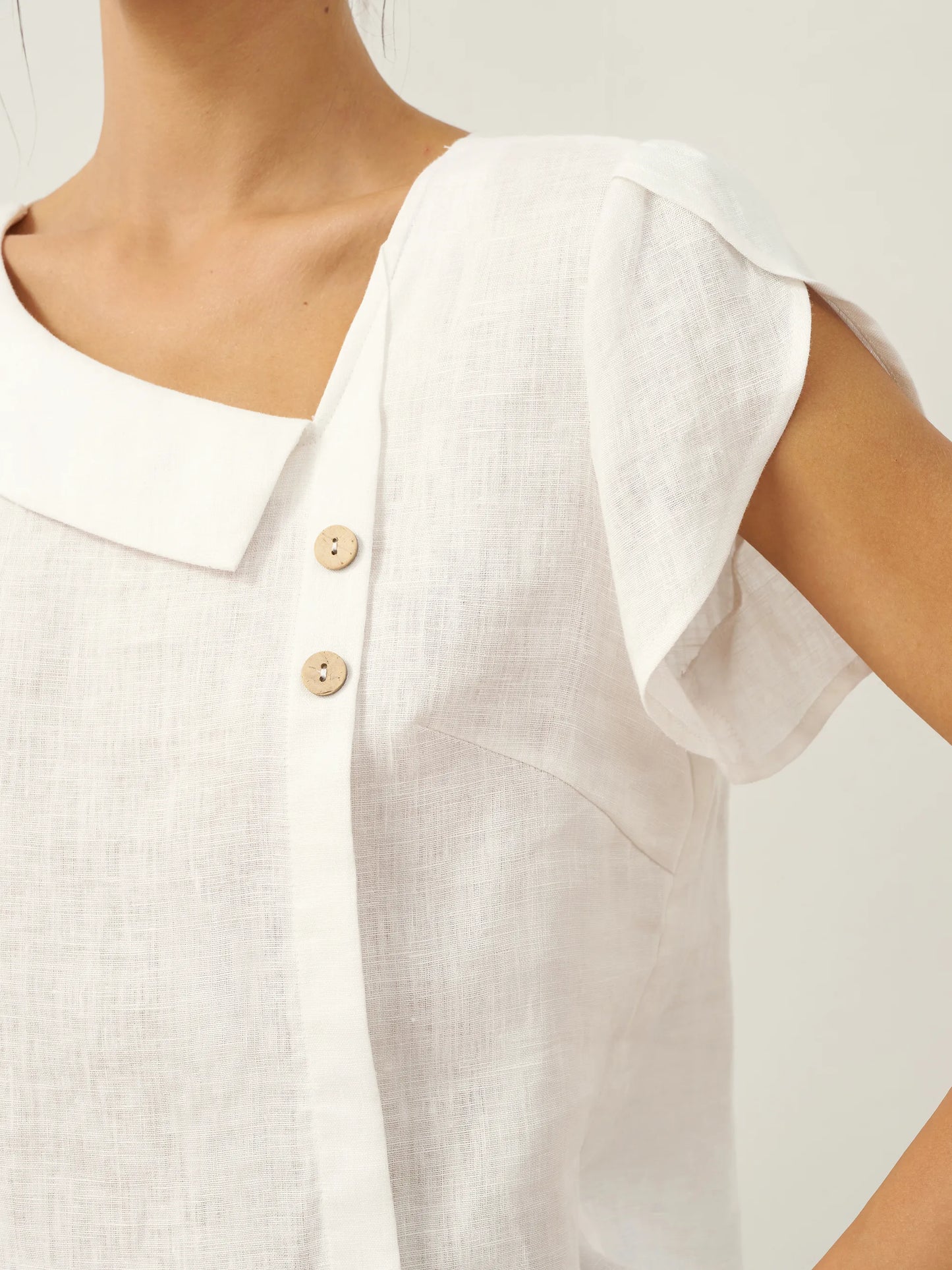 FARA Crescent Collar Flutter Sleeve Top