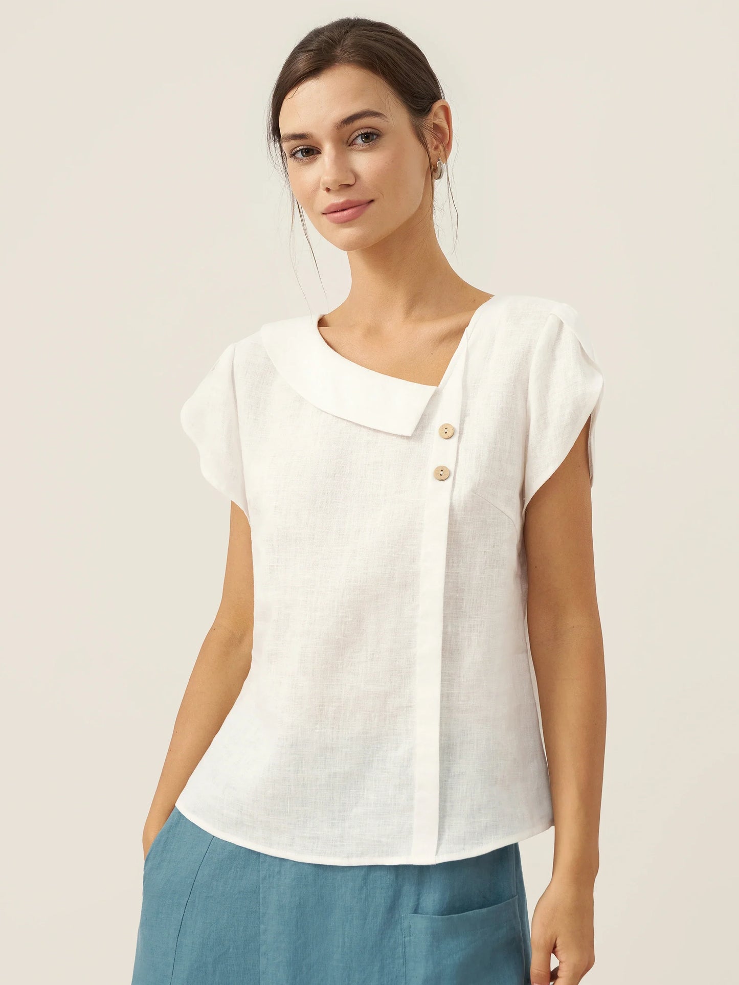 FARA Crescent Collar Flutter Sleeve Top