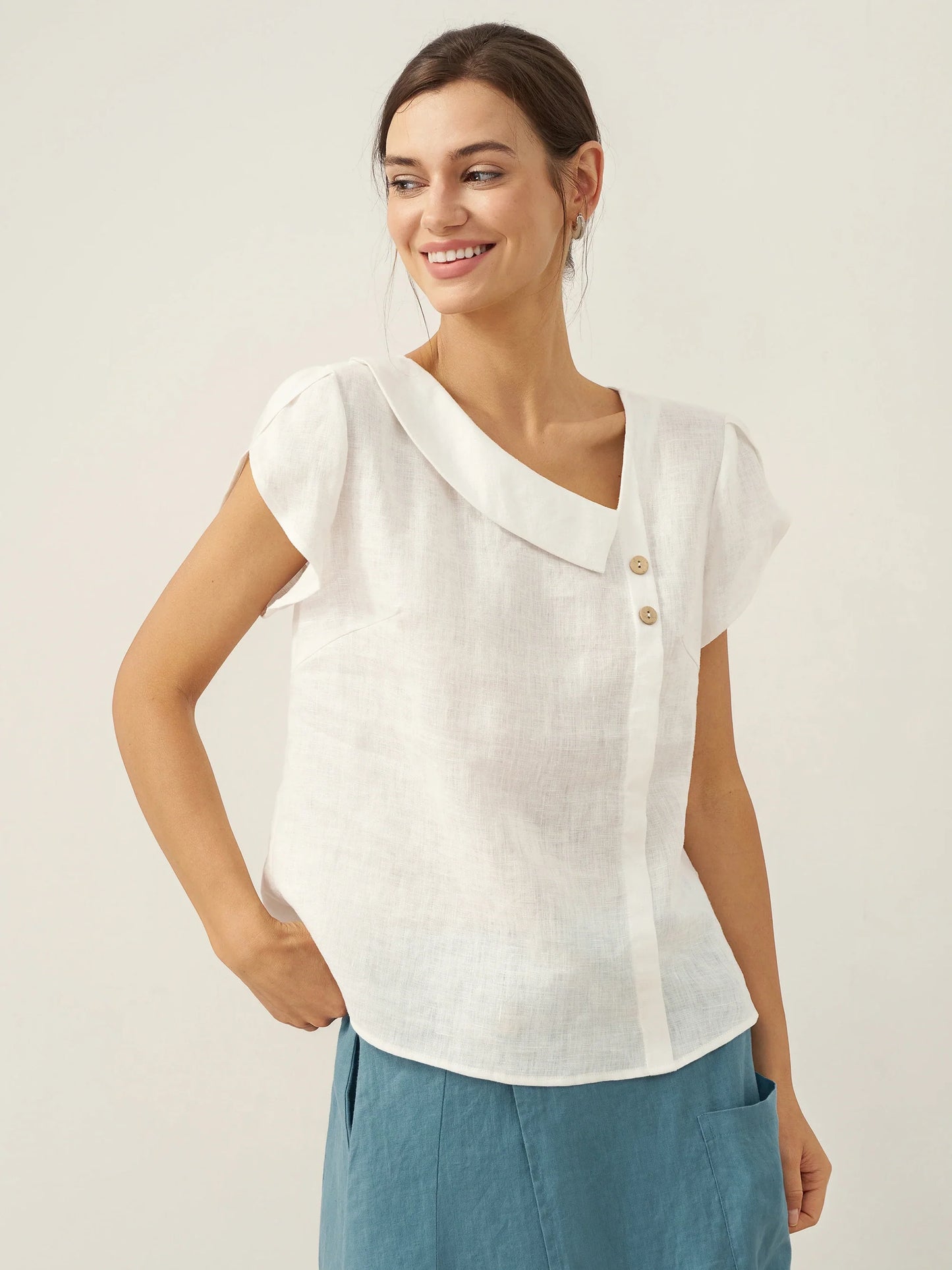 FARA Crescent Collar Flutter Sleeve Top
