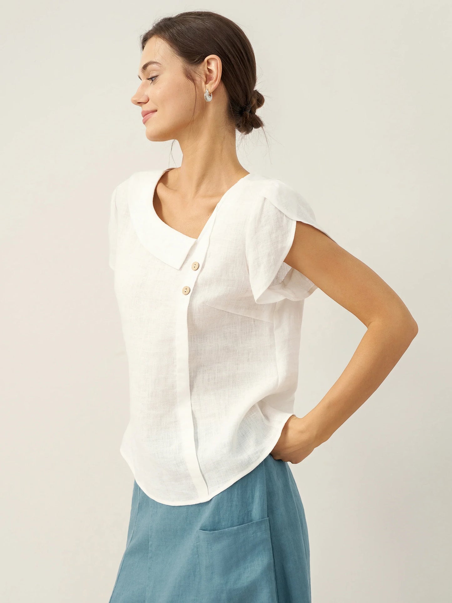 FARA Crescent Collar Flutter Sleeve Top
