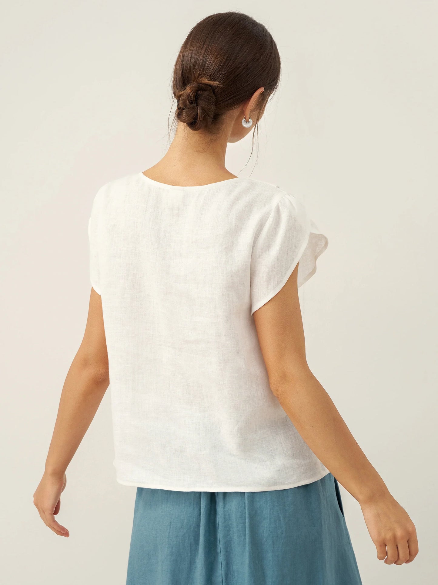 FARA Crescent Collar Flutter Sleeve Top