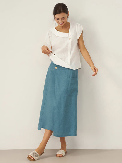 FARA Crescent Collar Flutter Sleeve Top