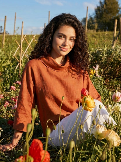 TRISTAN Dropped Collar Long-Sleeve Top