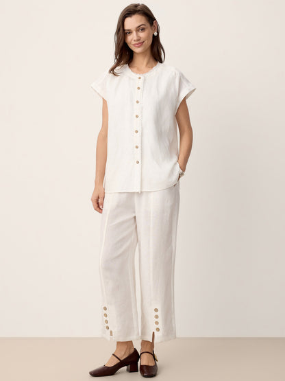 INDIRA Frayed-Trim Drop-Shoulder Top