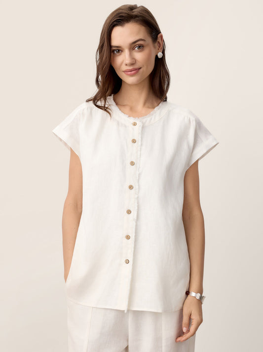 INDIRA Frayed-Trim Drop-Shoulder Top