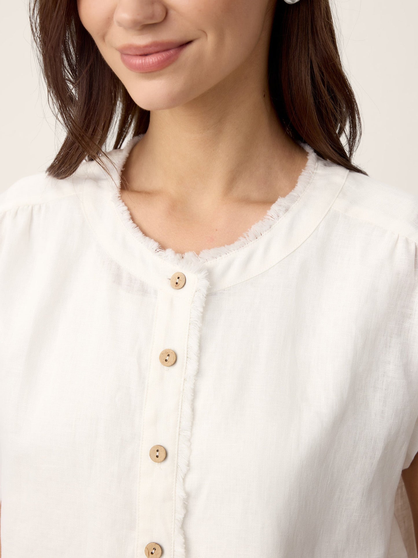 INDIRA Frayed-Trim Drop-Shoulder Top